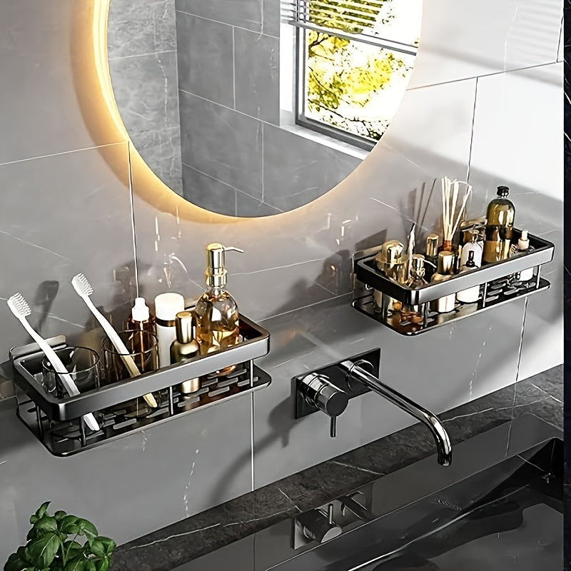 1/2/3-Piece Metal No-Drill Bathroom Shelf - Thickened & Easy Install, Wall Mount Storage Rack, Large Capacity Black-Silver Multi-Functional Holder for Bathroom & Toilet