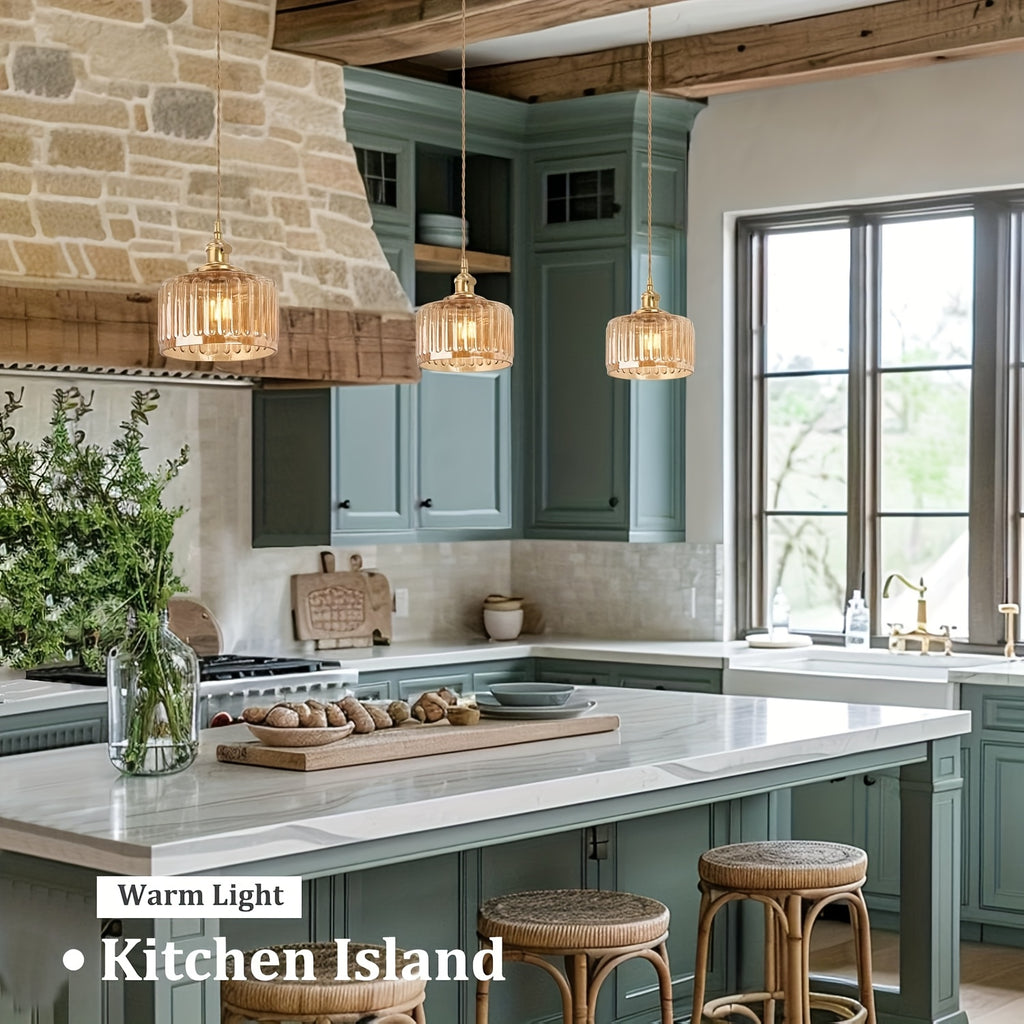 Pendant Light 2-Pack, with Glass Shade, Brass Vintage Pendant Light, Adjustable Hanging Light, Suitable for Kitchen Island, Dining Room, Hallway