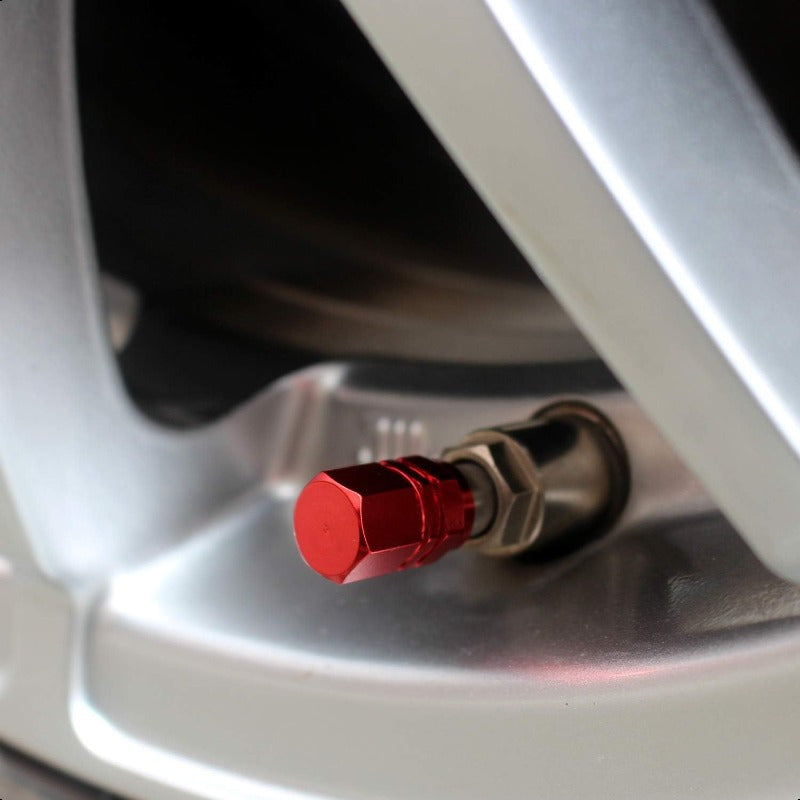 12-Pack Red Hexagon Tire Valve Stem Caps – Premium Metal with Rubber Seal, Universal Fit for Cars, SUVs, Motorcycles, Bicycles & Trucks (Red)