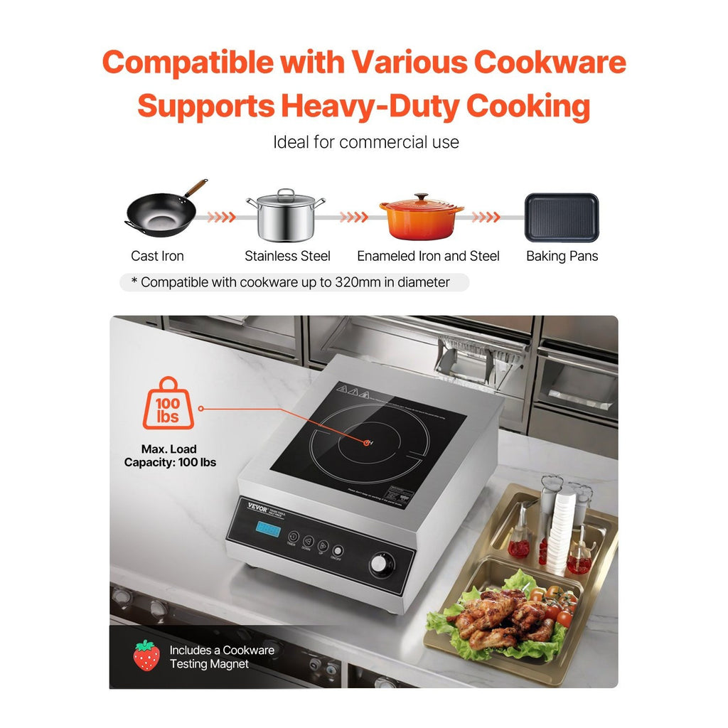 VEVOR Portable Commercial Induction Stove 5000W Countertop Stove Hot Plate