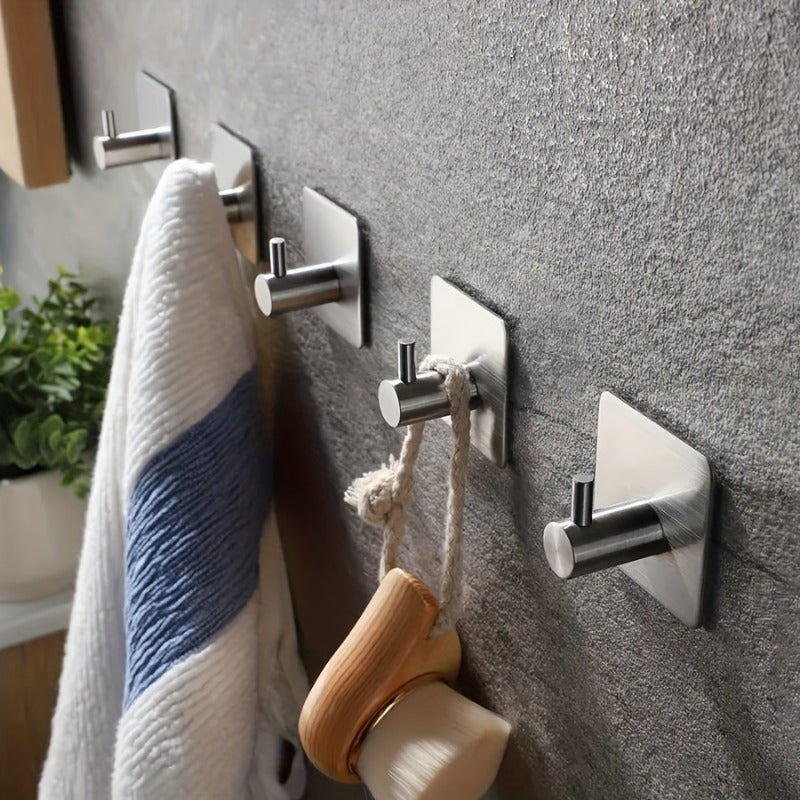 2-Pack Heavy Duty Self-Adhesive Stainless Steel Wall Hooks - Waterproof for Bathroom &amp; Bedroom, Towel &amp; Clothes Hooks, Square Backplate - Easy Install, Strong Adhesive