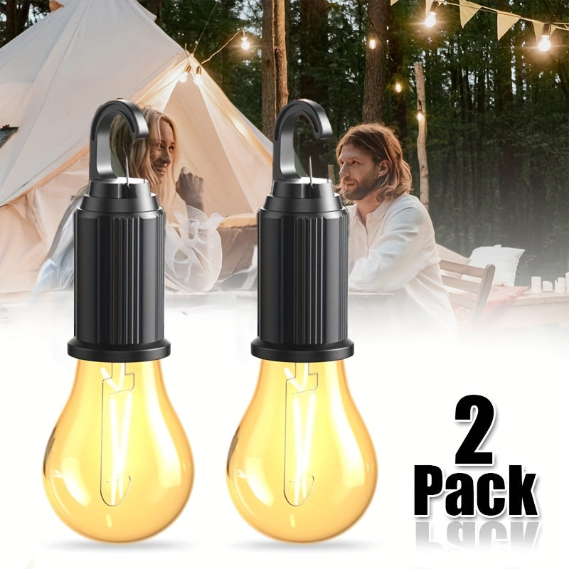 2-pack solar warm light - USB rechargeable, bright holiday decorative bulb with hook, portable hanging lantern, suitable for tents, streets, gardens, homes, night markets, emergencies