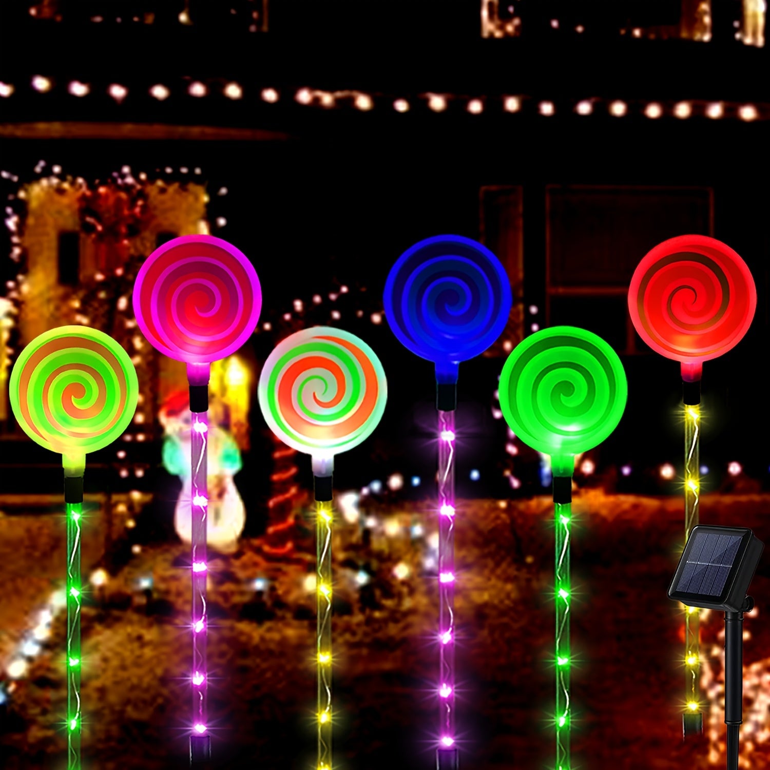 一套6个太阳能棒棒糖灯，户外IP65圣诞装饰通道灯，8种照明模式糖果走道灯，用于庭院花园节日装饰，圣诞装饰太阳能户外灯