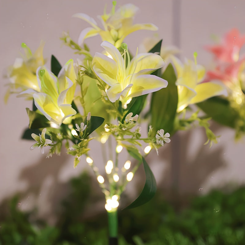 Solar 7-Head Lily Flower Light, Equipped with 42 LED Beads, Solar Decorative Light Designed for Outdoor Pink Garden, Solar Courtyard Party Decorative Light, Light Sensor, Party Atmosphere Light