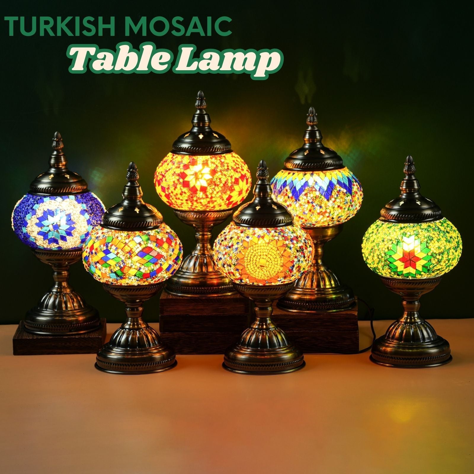 Three-color adjustable handmade Moroccan mosaic table lamp - unique artistic metal base glass bedside night light, bulb included, suitable for bedroom, living room decoration