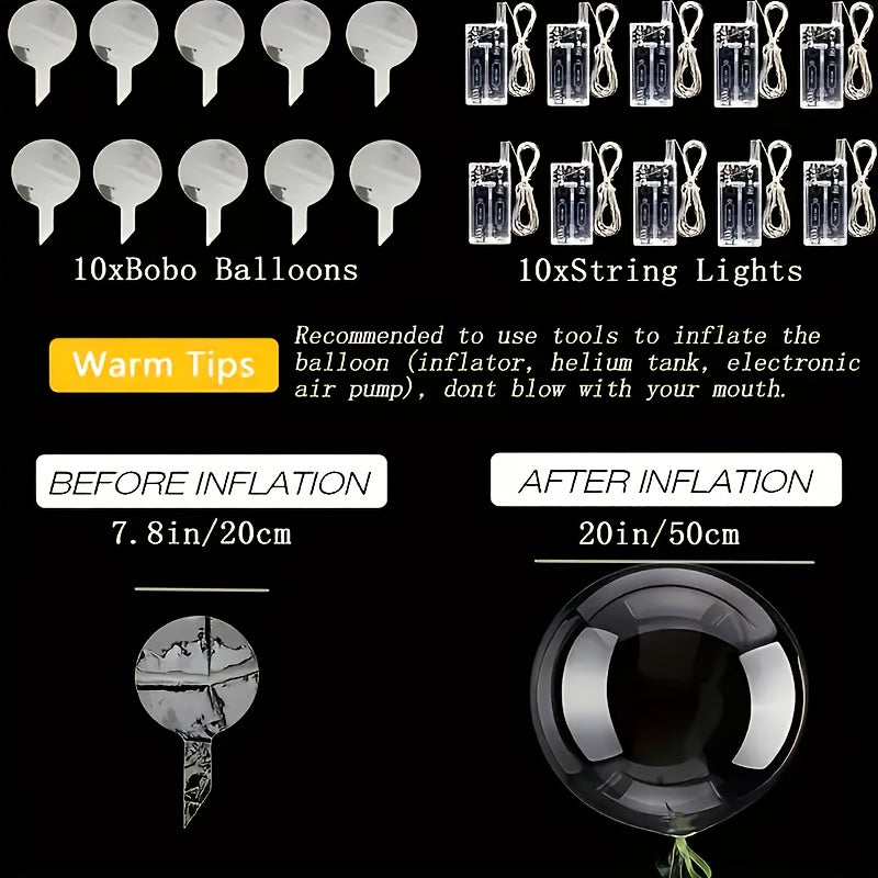 40/20pc，20/10只气球+20/10个灯光串波波气球带LED发光透明泡泡球，不含电池适用于婚礼生日装饰、派对用品，适合婚礼、订婚、圣诞节、新年和情人节 - 电池供电AA型号，材质，气球装饰, 节日庆典,活动策划者,婚礼装饰师