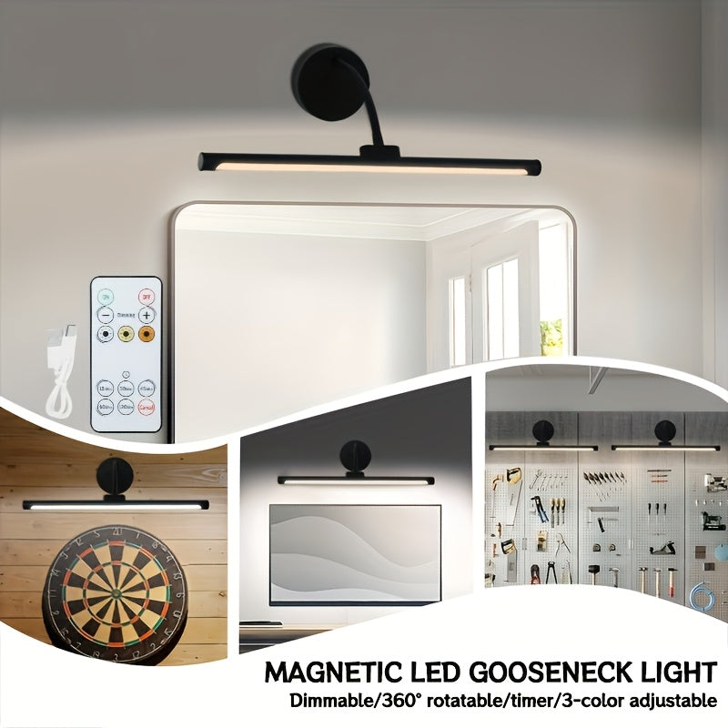 One remote control modern gooseneck smart cabinet light, dimmable timer office lighting lamp, three-color adjustable with charging cable, home picture frame living space 3000/4000/6000K