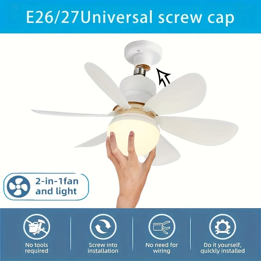 Screw Mount Ceiling Fan with Light, Easy Installation Flush Mount Ceiling Fan, Dimmable Ceiling Fan Light Fixture for Bedroom, Kitchen, Living Room, Small Replacement Ceiling Fan Light Kit