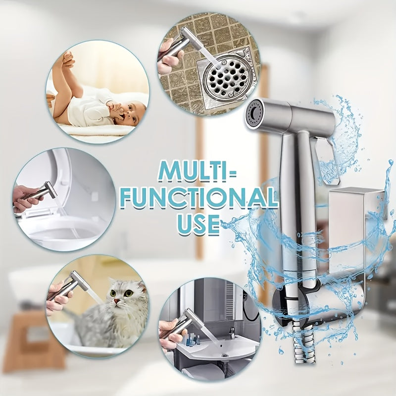 Wall Mount Handheld Bidet Sprayer Set - Includes Sprayer, Holder, Teflon Tape & Flexible Extension Hose. Quick Fit for Toilet, Bathroom & Sink; Ideal for Home Cleaning, Garden Care & Pet Washing