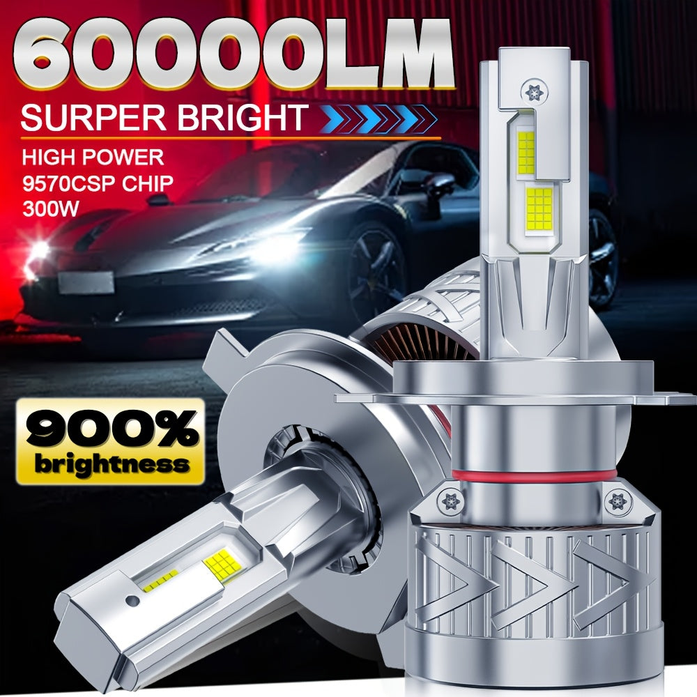 2-Pack H4 LED Headlight Bulbs, Compatible with H1, H4, H7, H11, 9005/HB3, 9006/HB4-O124 Sockets, High Power Design, CAN Bus Error-Free, High/Low Beam Dual Mode, 60,000 Lumens Brightness, 900% High Brightness