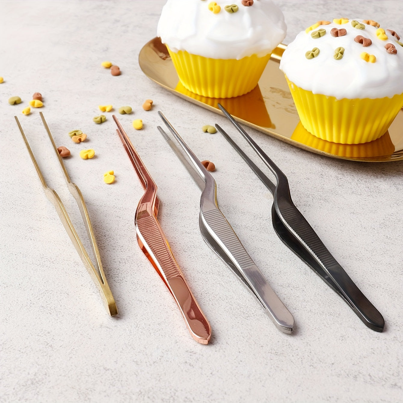 1PC/4PCS Cake Decorating Tweezers, 430 Stainless Steel Molecular Cuisine Plating Tongs, Chef Kitchen Plating Decor Tools