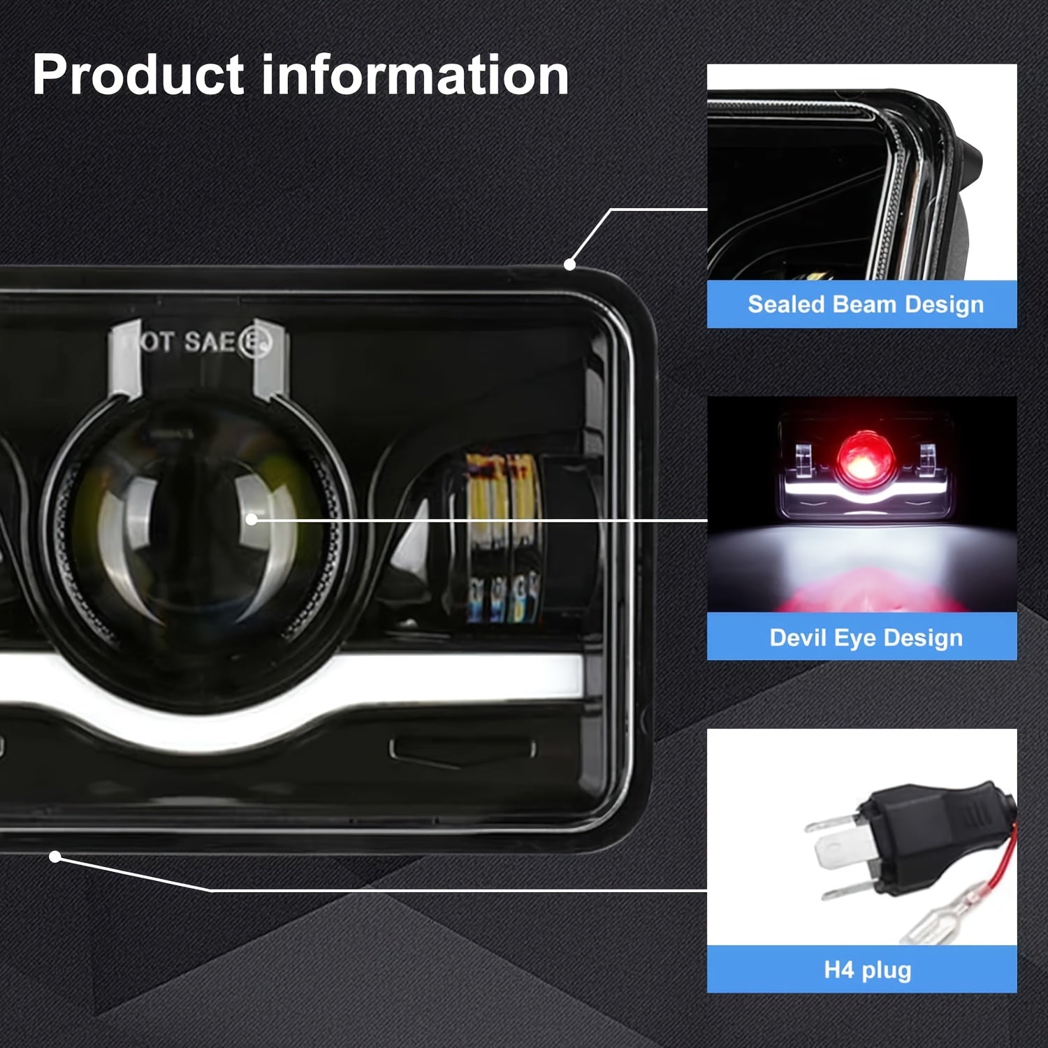 4x6 Inch LED Headlight High/Low Beam Daytime Running Light Square Turn Signal Light Fit for GMC Chevy Car Jeep Motorcycle Truck Front Light 12V 24V