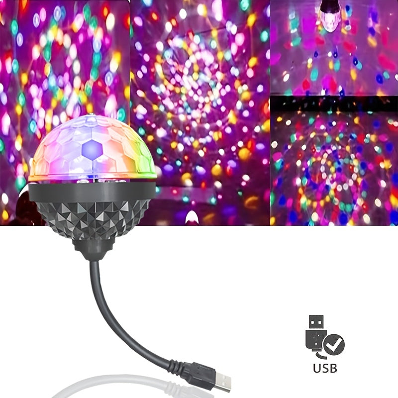 USB供电-彩色旋转魔球灯 360°可旋转方向7色旋转灯迪斯科舞厅灯酒吧卧室家用KTV闪光灯家庭派对舞台灯 用RGB LED舞台灯在家打造魔幻舞会！
