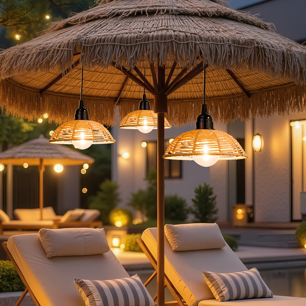 3-Piece Battery Operated Gazebo Pendant Light, Bohemian Handwoven Pendant Lamp, Indoor Lantern Powered by 4 AA Batteries with Timer, Gift and Decoration for Patio, Garden, Living Room, Bedroom