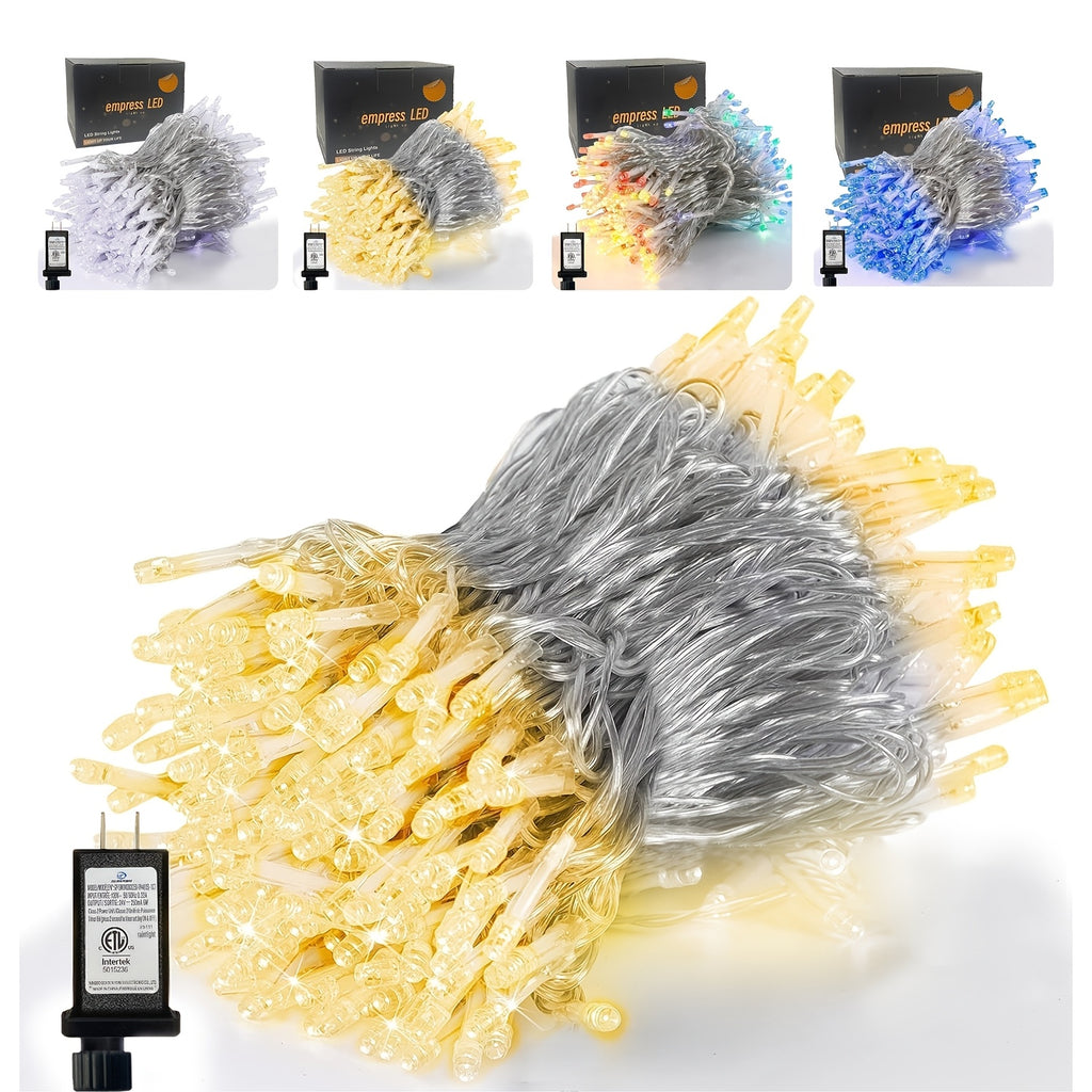 1包39/72/104英尺100/200/300LED庭院聖誕裝飾燈串，12種模式帶內建定時和記憶功能聖誕燈，室內透明線路，插電式聖誕燈串，IP44防濺戶外，臥室