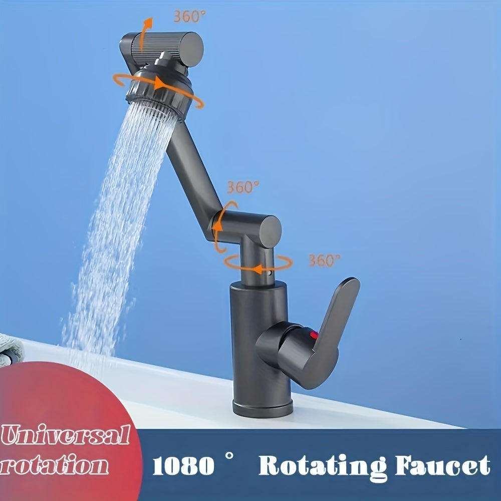 1 Set Gunmetal Gray Swivel Faucet RV Bathroom Kitchen Set - Durable ABS, 360° Hot & Cold Faucet with 23.62" Hose - Easy Install, User-Friendly Design