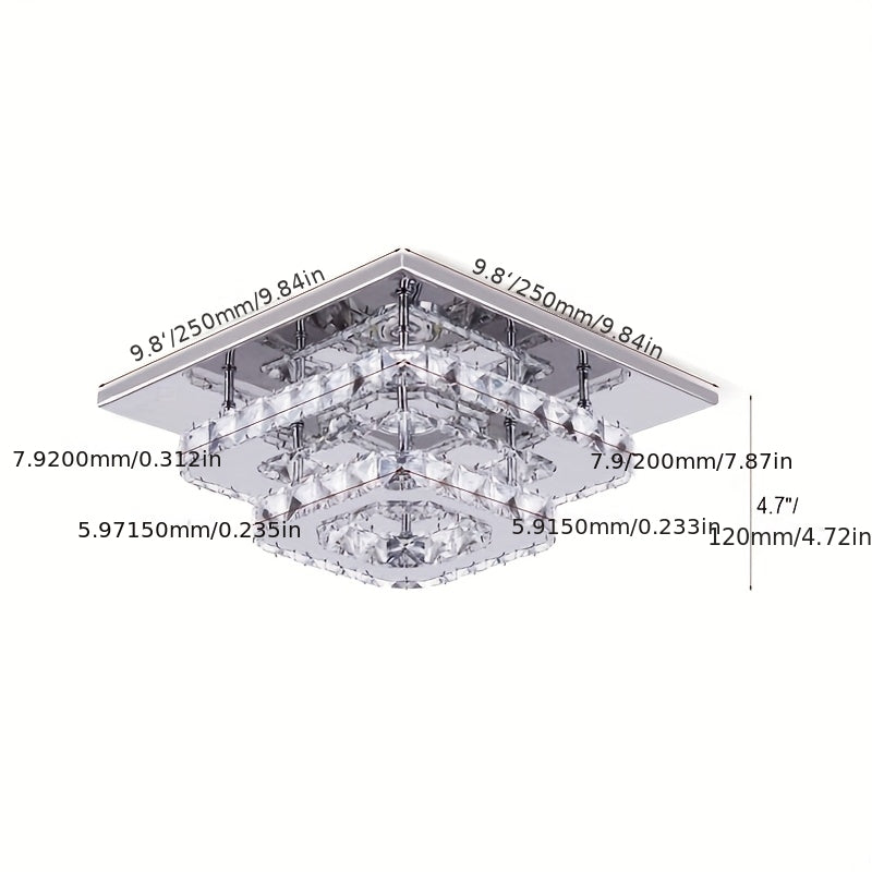Crystal ceiling light square chandelier modern LED recessed two-layer ceiling light lighting fixture suitable for dining room living room bedroom kitchen hallway hall (cool white light)