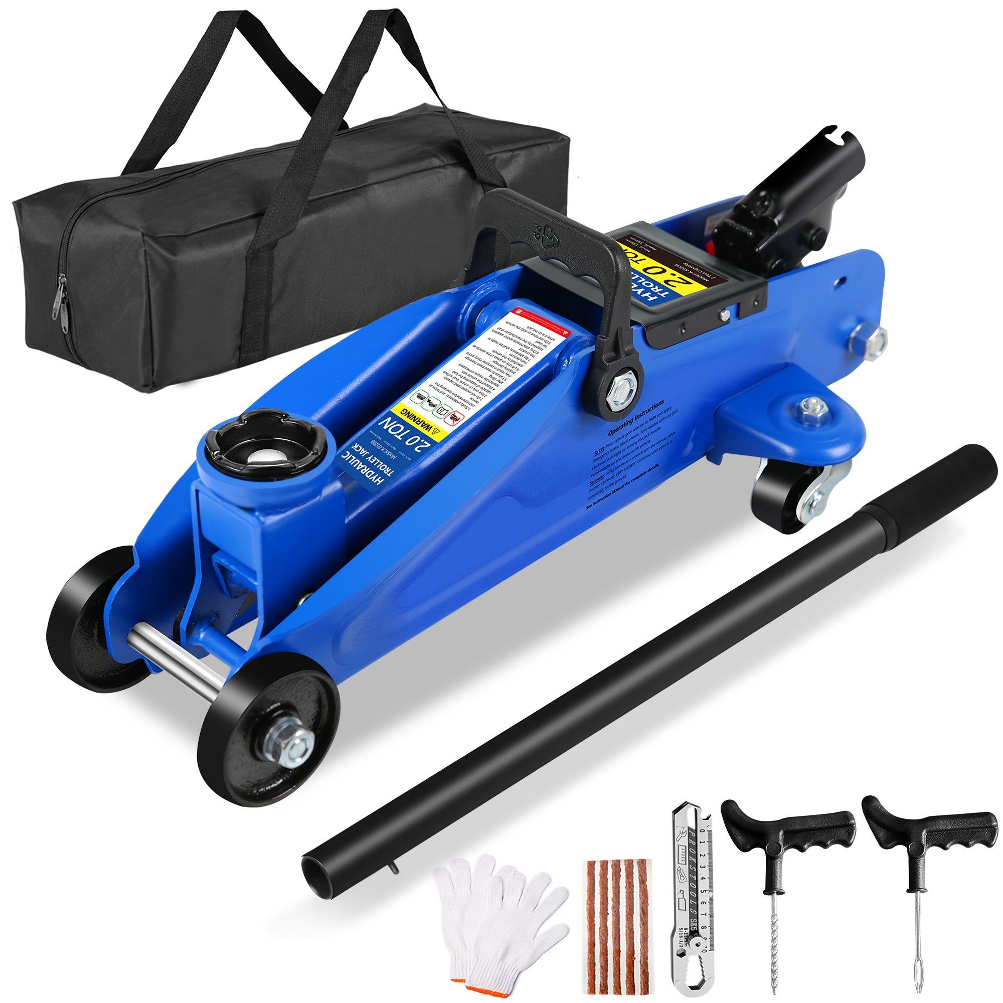 2/2.5/3 Ton Capacity Low-Profile Garage Hydraulic Jack Combo Kit, Optional: 2 Ratchet-Type 3-Ton Jack Stands, Tire Repair Tool Kit, 14-Inch Lug Wrench, Wheel Chocks for SUV/Sedan/Truck