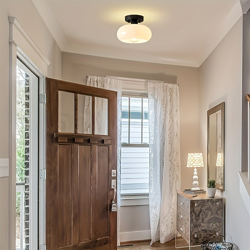 Modern Farmhouse Style Pendant Light with Glass Cover - Semi-Flush Mount Ceiling Light, Hardwired Installation, E26/E27 Bulb Base, No Wiring Required, Suitable for Kitchen Island, Living Room and Bedroom Lighting