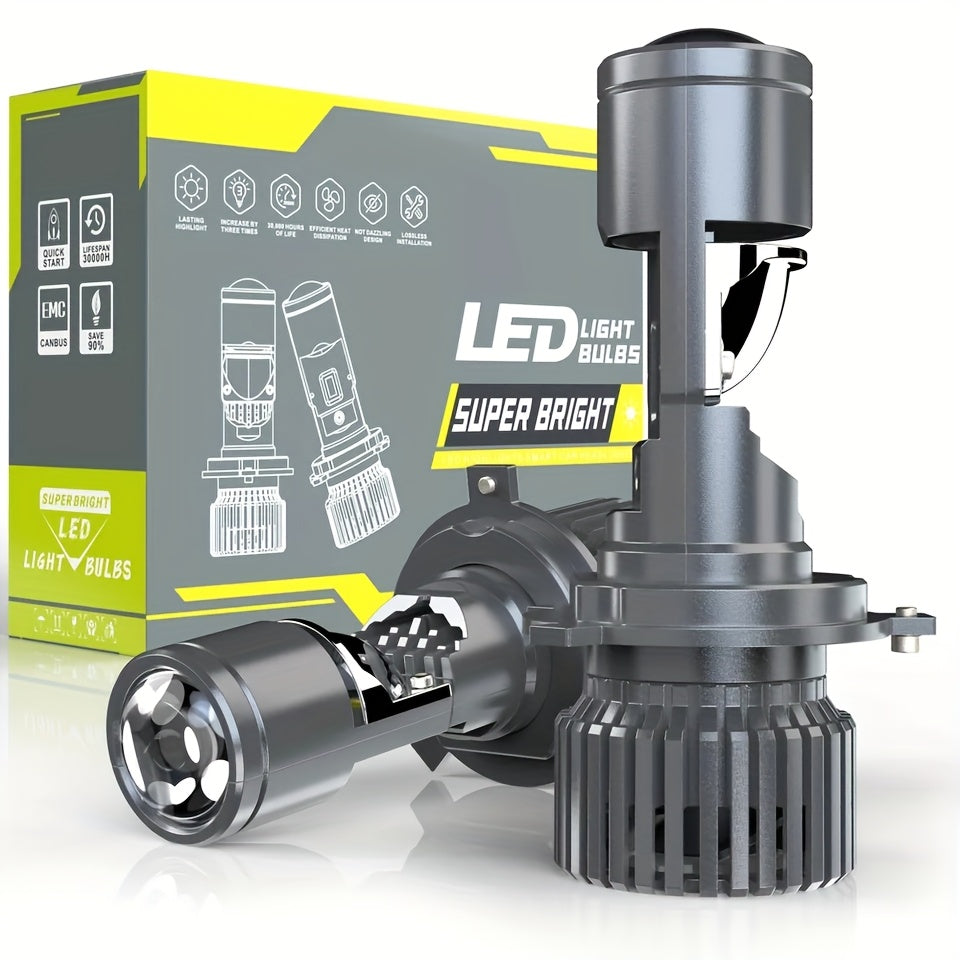 2Pcs H4 Clear Lens Car LED Headlights, Suitable for Cars and Motorcycles, Integrated Low/High Beam 12V/24V