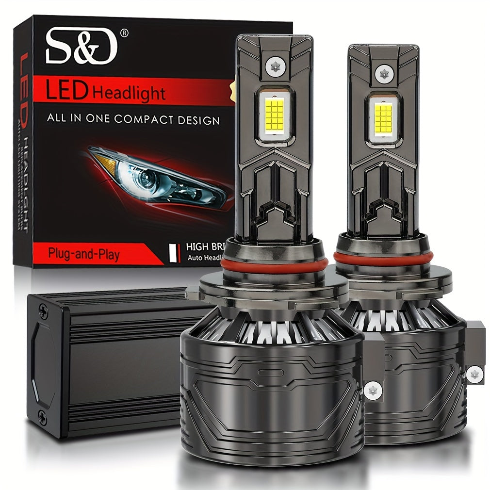 S&D 一对真实200W 45000LM H7 9005/HB3 9006/HB4 H11 H4 H1 H3 9012 Hir2 12V LED30片大灯珠汽车前照灯超亮前灯泡即插即用涡轮风扇