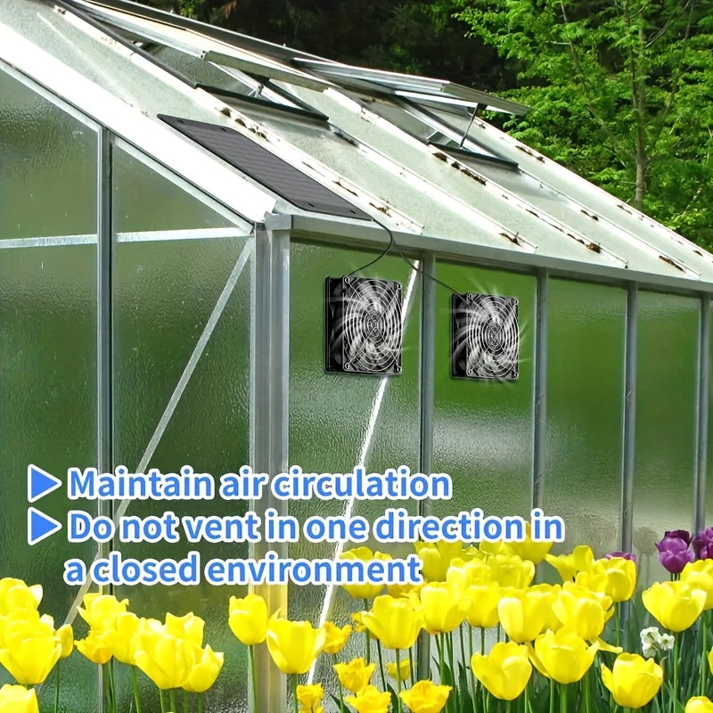 10W Portable Exhaust Ventilator, Dual Solar Panel Fan – for Greenhouses, Small Pet Houses, RV Travel, Camping Windows & Outdoor Spaces | Battery-Free Operation | Durable Solar Fan Assembly, Greenhouse Ventilation, Dual Protective Grilles
