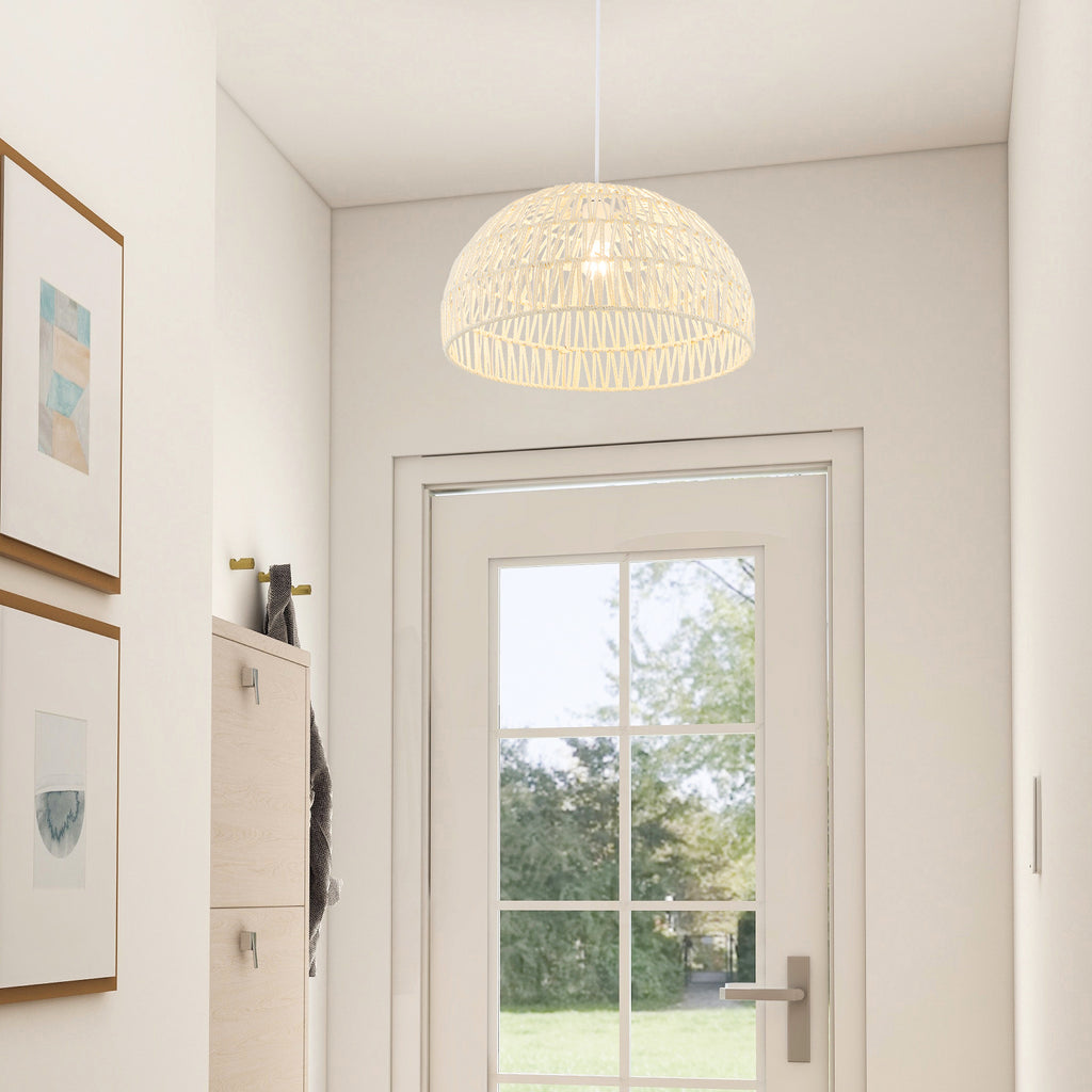 Paper Pendant Light, Dome Hanging Ceiling Light with Adjustable Hanging Cord, 17.5-Inch Decorative Pendant Light, Suitable for Kitchen Island, Dining Room, Bedroom, Foyer, Hallway, Beige