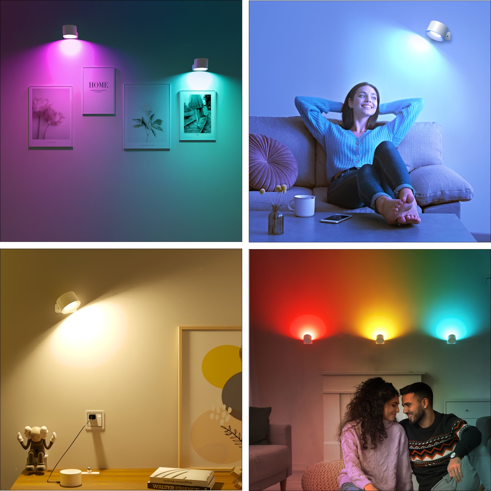 2-Pack LED Smart Wall Light, Dimmable Wall Lamp with 3 Lighting Modes and 16-Color RGB Remote/Touch Control, Powered by 2000mAh Rechargeable Battery, Suitable for Bedside Reading
