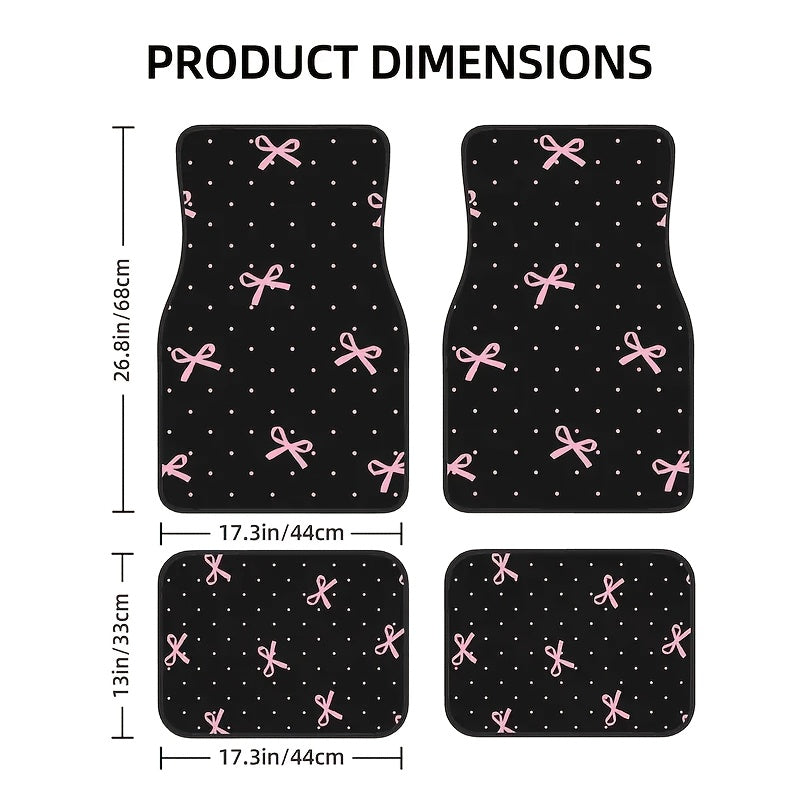 4-Piece Pink Bow Car Floor Mat Set - Durable Polyester Material, Easy to Clean, Front & Rear Seat Protection, All-Weather Use, Fits Trucks, Cars, SUVs, Perfect Gift