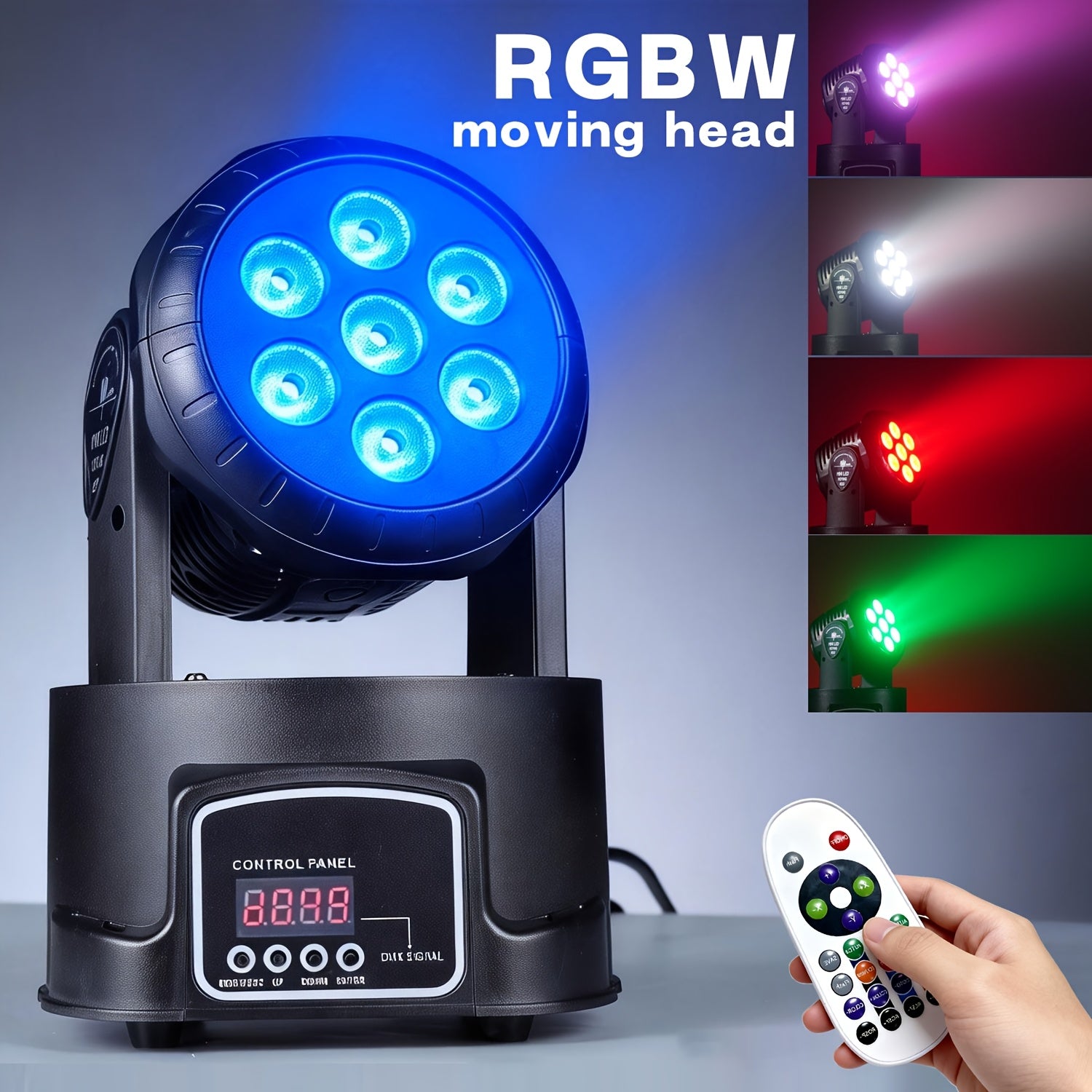 Moving head light RGBW stage lighting DJ light 7 x 10W LED beam spotlight 9/14 channel wash light, with DMX and sound activation, suitable for parties, churches, weddings, bars, Christmas, Halloween, disco and other occasions