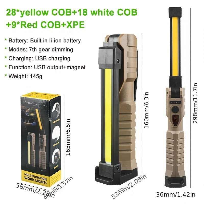 Foldable LED Emergency Floodlight, Portable Strong Magnetic COB Work Light, C-Type Rechargeable Flashlight, Ultra-Bright Light