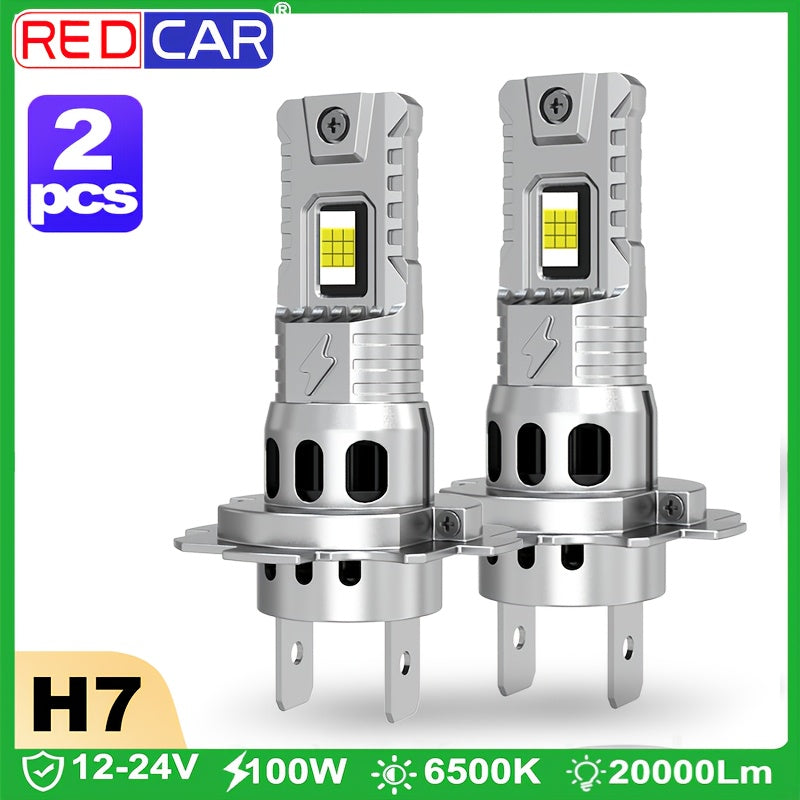 2 Pcs H7 LED Headlights Easy to Install, High Lumen (20000LM), for Car 100W 20000LM Super Bright, 12V Aluminum Car Headlights, Turbo Mini Design, Fan Cooling, for Motor Vehicles, Hardwired, No Battery Needed