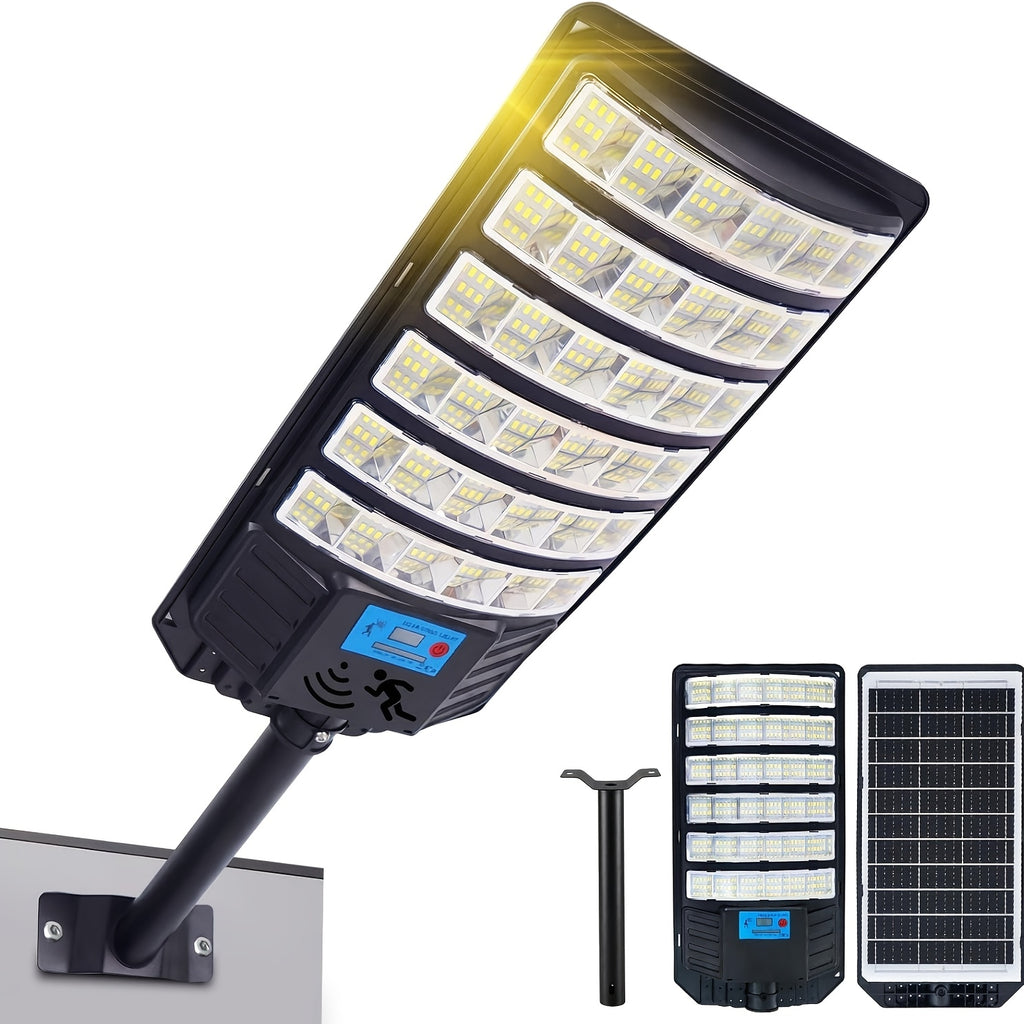 1 Pack Outdoor Solar Street Light, Heavy Duty 6500K LED Parking Lot Light with Sensor, 6000mAh Dusk-to-Dawn Solar Floodlight, Perfect for Courtyard, Garden, Parking Lot Security Lighting
