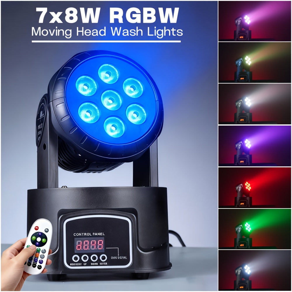 Moving head light RGBW stage lighting DJ light 7 x 10W LED beam spotlight 9/14 channel wash light, with DMX and sound activation, suitable for parties, churches, weddings, bars, Christmas, Halloween, disco and other occasions
