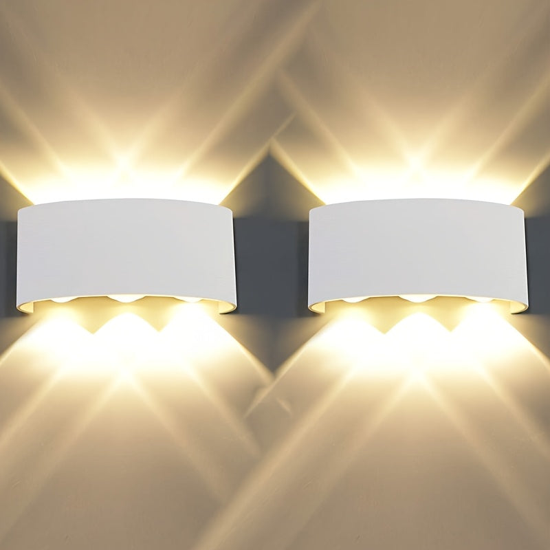 2 Pack LED Outdoor Wall Light Modern Aluminum Wall Lamp Up Down Light, Black Outdoor Fixture for Porch Garden Decoration (Warm/White Light)