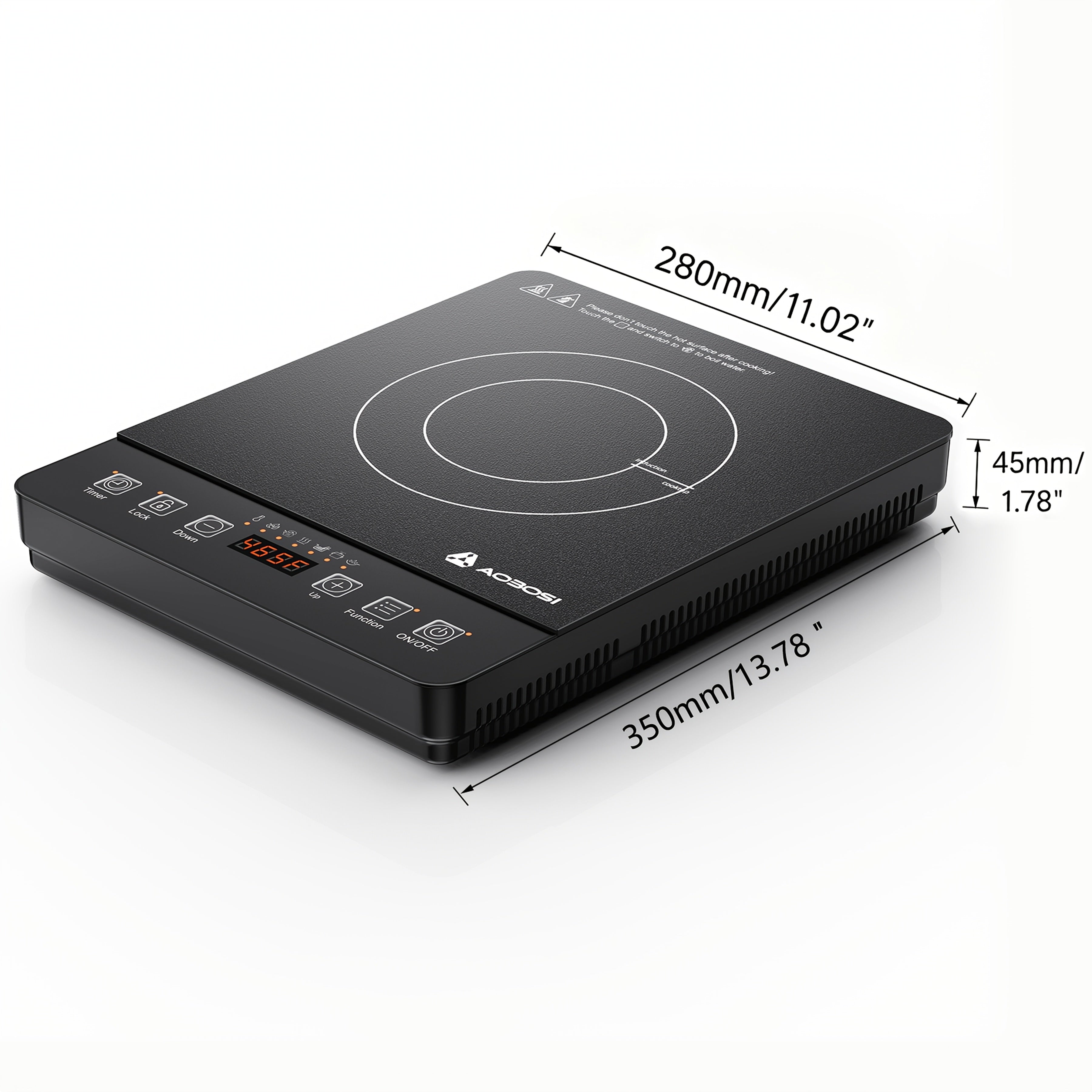 Aobosi Portable Induction Cooktop, 1800W Powerful Output for Fast & Efficient Cooking, Blue LCD Display. Features 18 Power Levels, 20 Temperature Settings & Lock Function, Plus 3 Adjustable Cooking Programs.