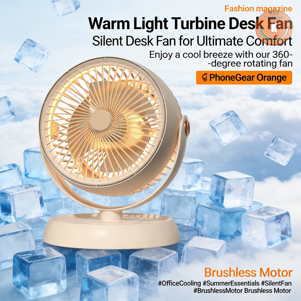 Large Quiet Air Circulation Table Fan - Size: 9.84in x 8.07in | Warm Light Turbo Desktop Circulator Fan, Fast Indoor Air Circulation, Multi-Speed High Wind Adjustment, Groove Back for Wall Mount