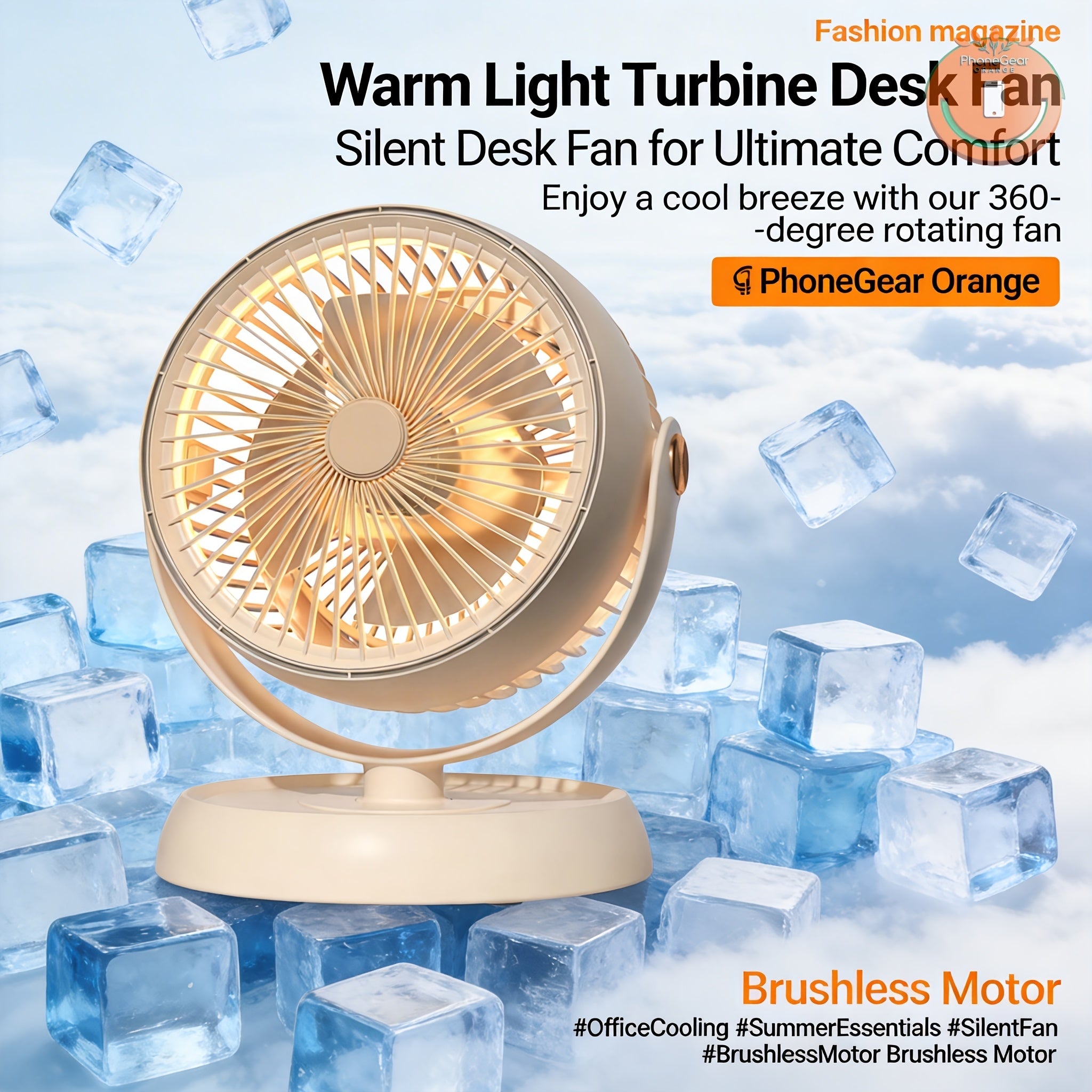Large Quiet Air Circulation Table Fan - Size: 9.84in x 8.07in | Warm Light Turbo Desktop Circulator Fan, Fast Indoor Air Circulation, Multi-Speed High Wind Adjustment, Groove Back for Wall Mount