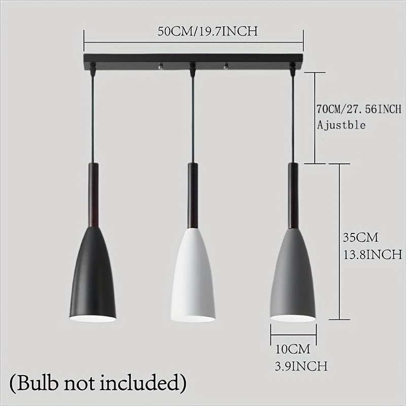 1-Piece Nordic Modern 3-Head Pendant Light, E27 Socket, White/Gray/Black Iron Art Pendant Lamp, Bulb Not Included, Decorative Light for Office, Kitchen and Dining Room