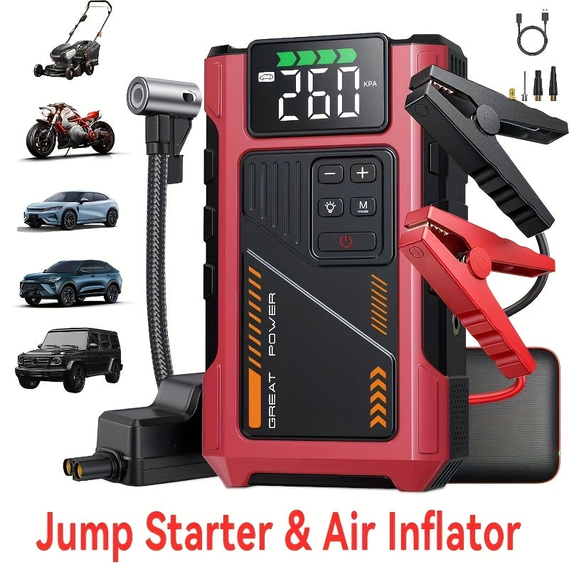 New Car Jump Starter with Air Compressor, Portable Battery Jumper, 6000A Peak Emergency Jump Starter, 150PSI Digital Tire Inflator, Portable Starter 12V (Fit for 2.11 Gal Gas / 1.72 Gal Diesel), Quickly Jump Start Your Vehicle
