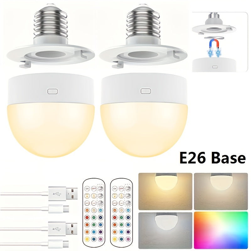 1/2-pack rechargeable light, under-cabinet light, wall light, decorative light, magnetic ambiance light, smart bulb with remote timer and 15 color temperatures, detachable base, working voltage 5V, USB fast charging, suitable for bedroom