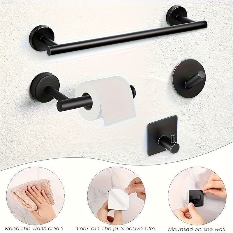 10-Piece Matte Bathroom Hardware Set - SUS304 Bathroom Hook Set, 16" Hand Towel Bar, Tissue Holder, Angled Hooks, 2 Robe Hooks, Wall Mount Accessories