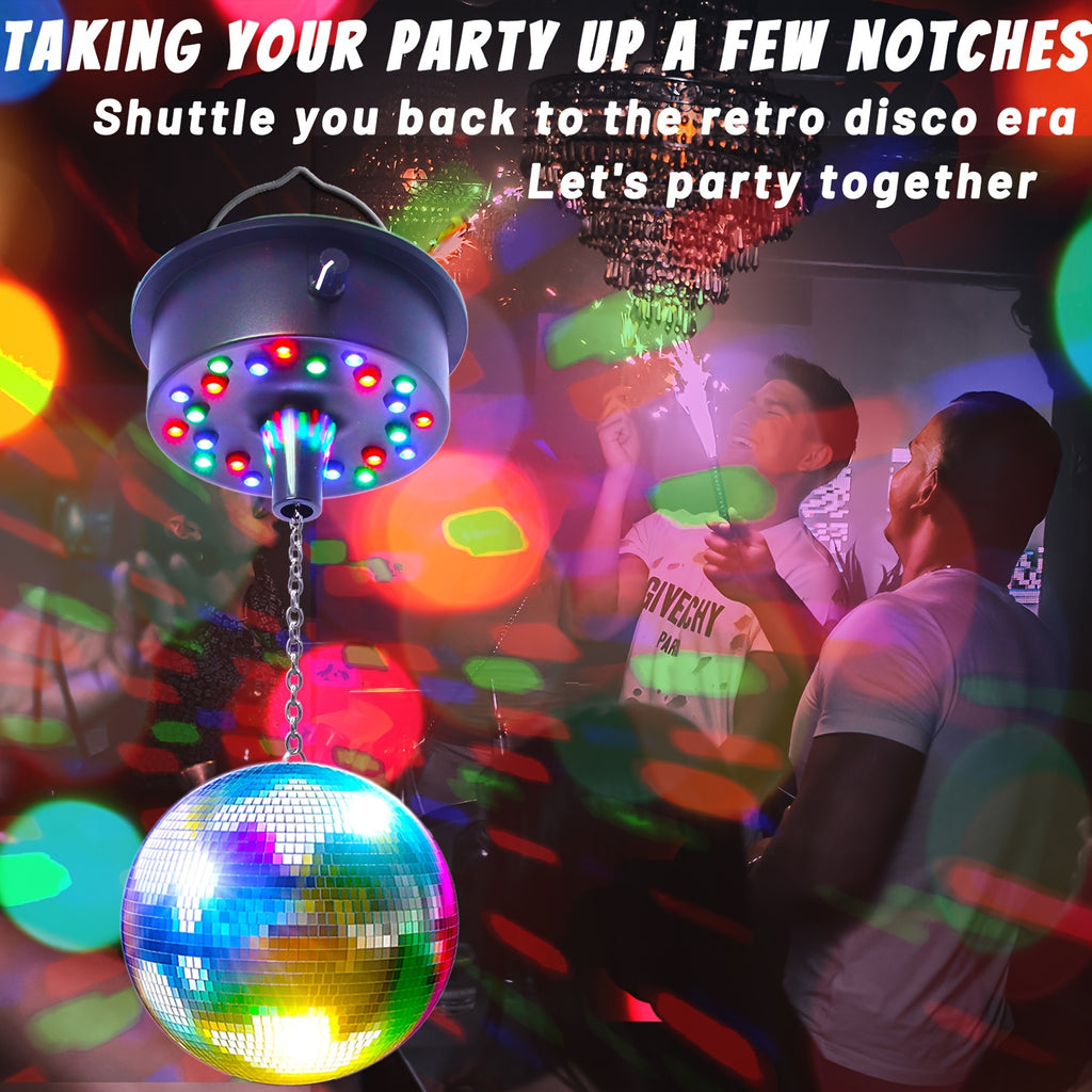 5 RPM--9 RPM 可调节镜面球旋转电机，带 24 RGB LED 灯，适用于 4 6 8 12 英寸迪斯科球（不含），用于派对装饰、DJ 团队、酒吧、夜店、KTV（USB 供电/电池供电）（不含镜面迪斯科球）