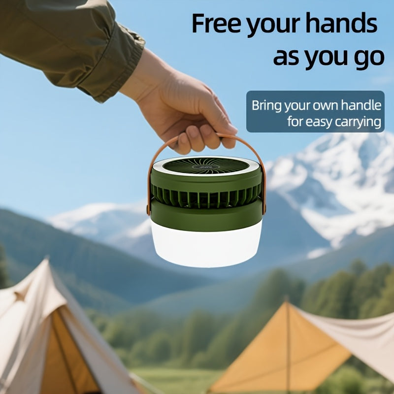 3000mAh Solar Camping Fan, Outdoor Fan with Solar Panel, Portable LED Light Fan, Handheld & Hanging Mini Fan, USB Rechargeable Quiet Fan with Emergency Power Bank, Ideal for Camping Picnic Barbecue Fishing, Supports Phone Charging