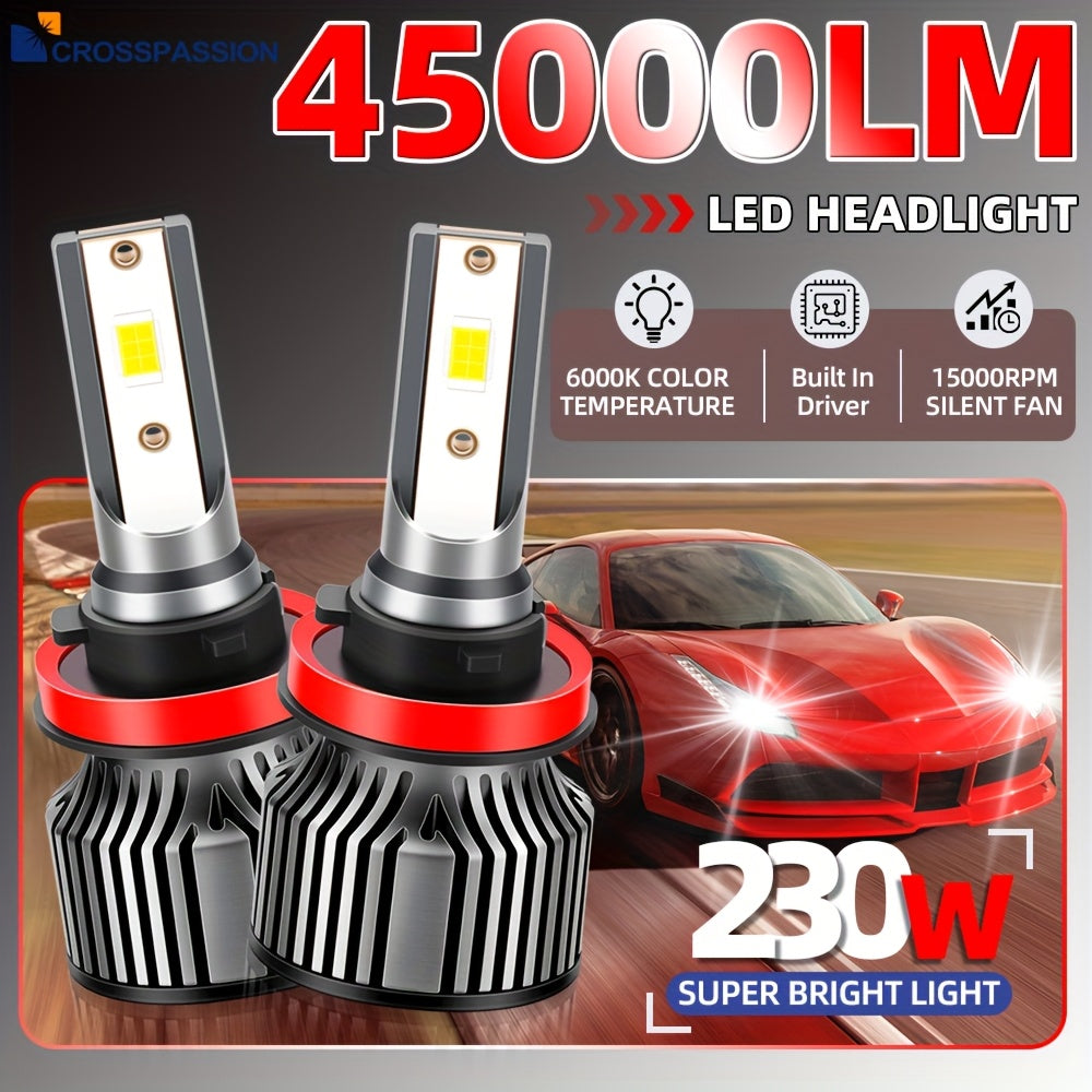 CROSSPASSION 2/4-Pack 230W Super Bright Car Headlights, 9005/HB3 9006/HB4 H1 H4 H7 H11 H13 9007 High/Low Beam CSP LED Headlights, 6000K White All-in-One Driver, Easy to Install, No Battery Included
