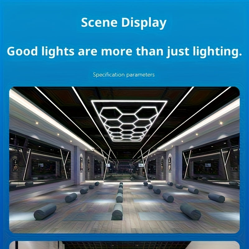 Creative geometric LED garage light, high-brightness energy-saving bracket light, DIY shapeable honeycomb tube, strong light effect LED tube AC100-265V, easy to install, suitable for garages, basements, warehouses, gyms, studios