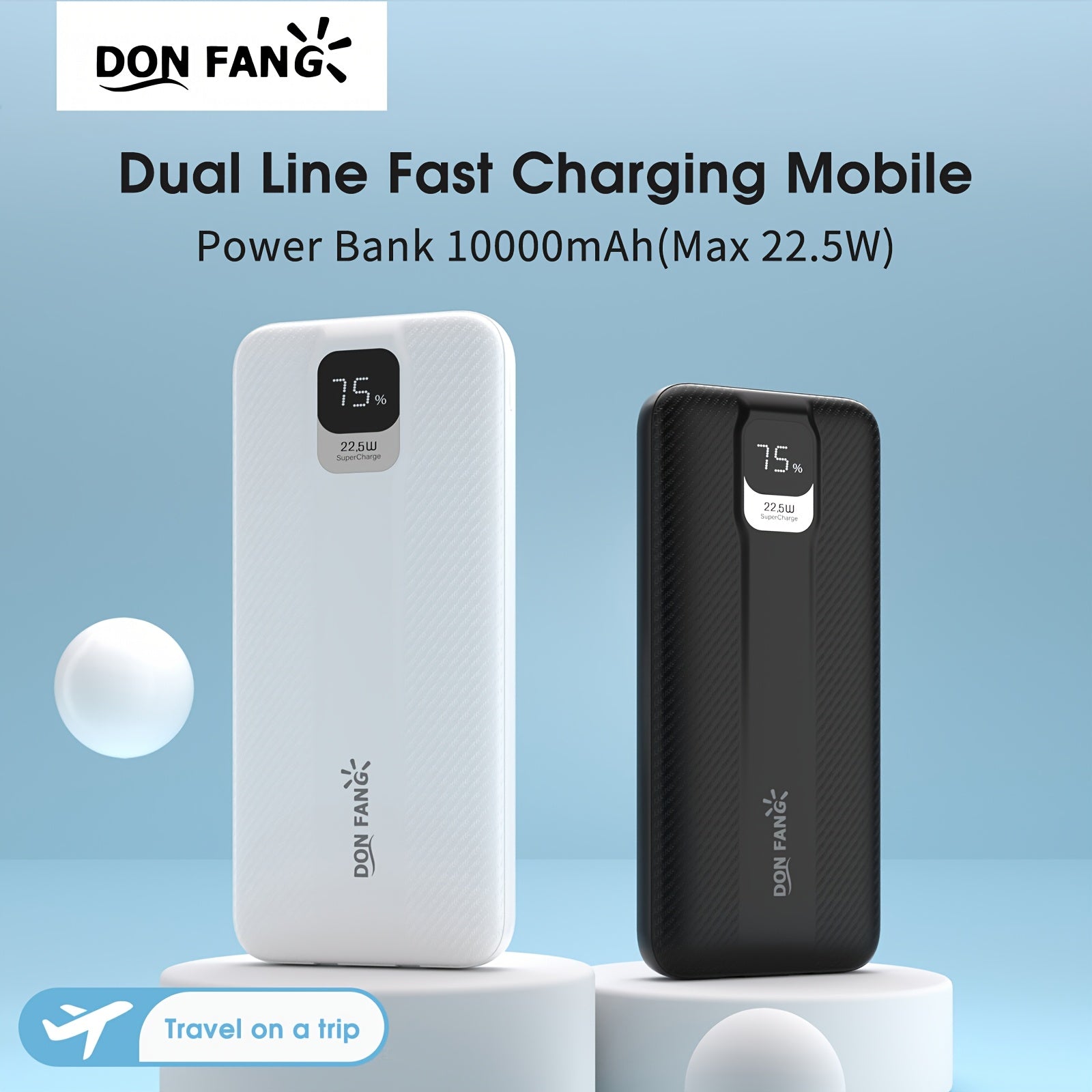 Halloween Clearance Deal! Donfang 10000mAh PL12White Or Black Dual Line Fast Charging Mobile Power Bank, 22.5W/PD20W Type-C&USB Fast Charging, with LED Power Display, Suitable for Smartphones, Outdoor Camping & Hiking And Household Use