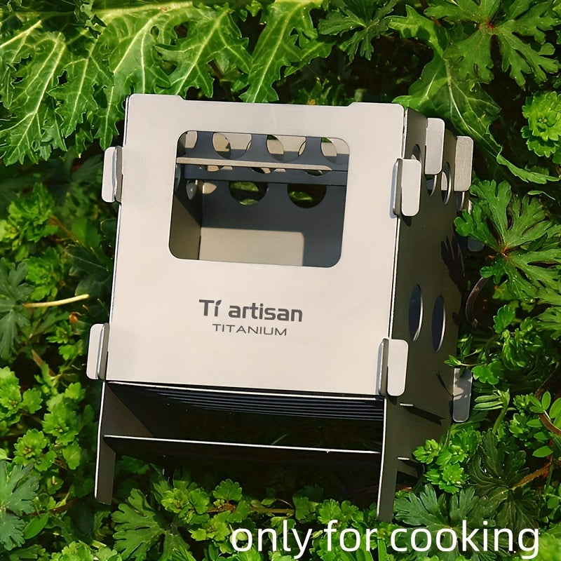 Tiartisan 1-Piece Pure Titanium Camping Stove, Lightweight Portable Foldable Wood-Burning Stove, Outdoor Hiking Survival Pocket Twig Stove, For Cooking Only