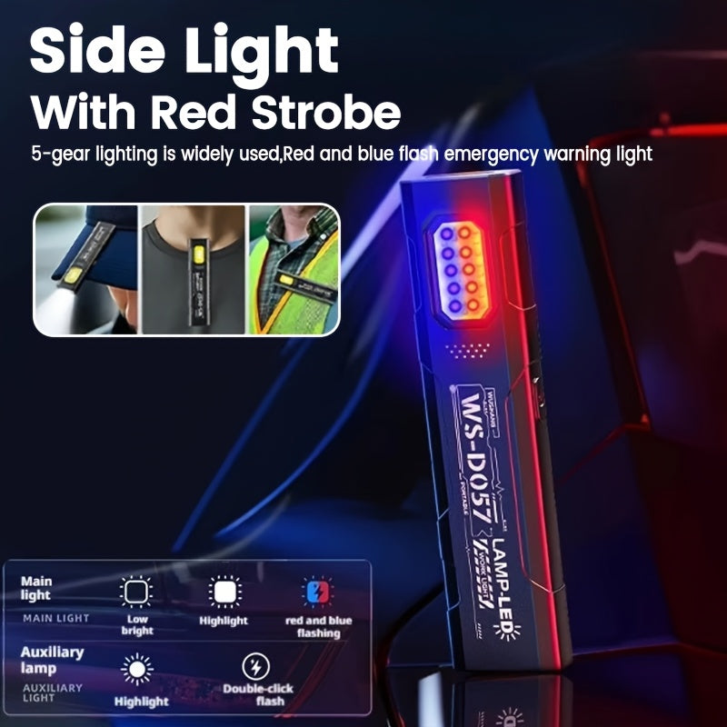 1 Mini LED Keychain Flashlight, Portable Torch Light Pocket Hands-Free Work Light, USB Rechargeable High-Brightness Floodlight with Side Light & Clip, Ideal for Emergencies, Fishing, Maintenance & Holiday Gift