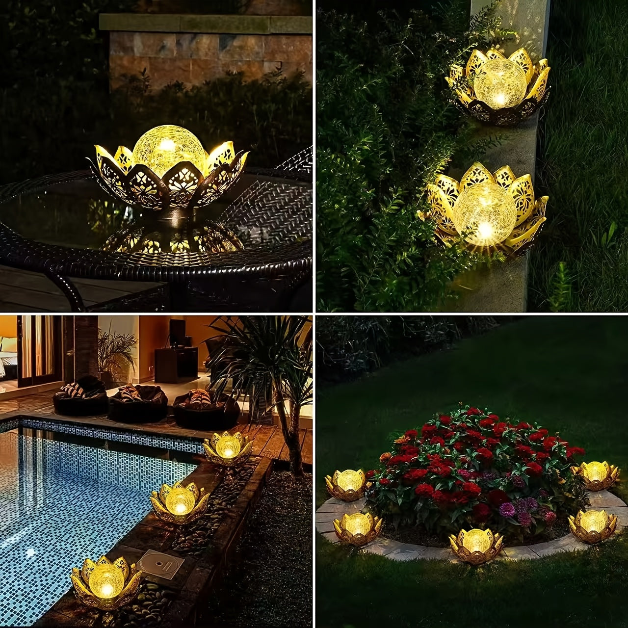 Solar Lotus Flower Light, Wrought Iron Design, Outdoor Statue Light, Landscape Decorative Light, for Villa, Garden, Lawn, Courtyard